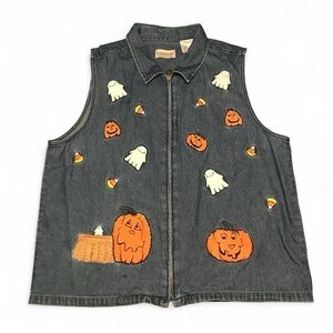 Longaberger Vintage women’s embroidered Denim Halloween vest - size Large